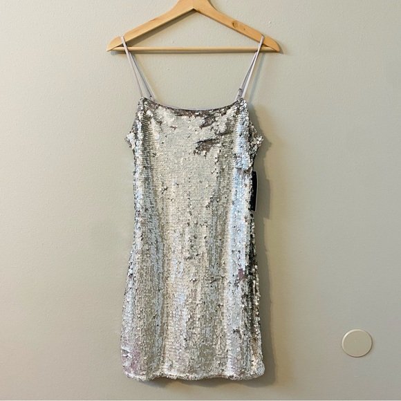 Lulus Top of the Hour Silver Sequin Mini Dress The Eras Tour Size Medium - Picture 2 of 10